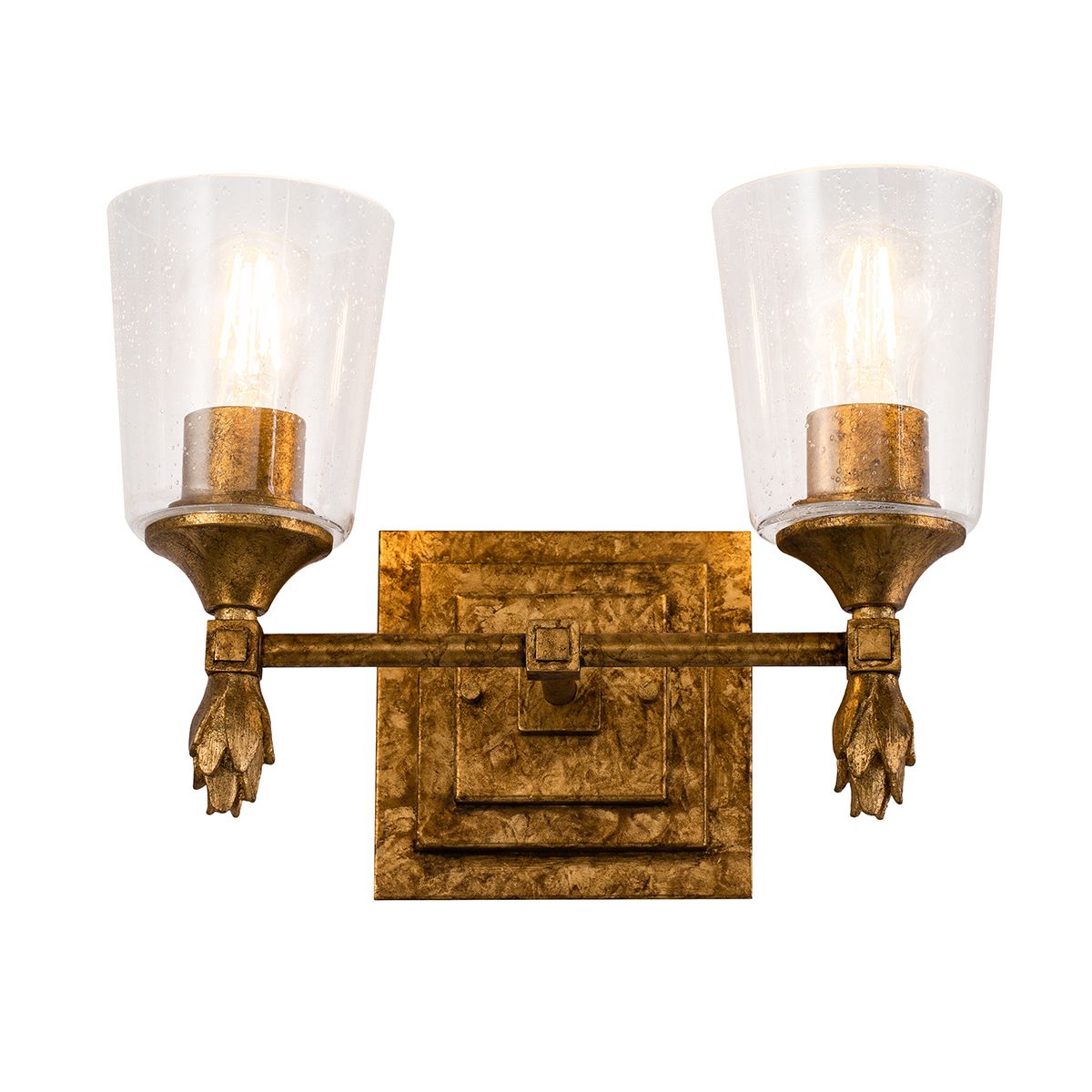 Lucas & McKearn Vetiver 2-Light Gold Leaf Wall Light With Flamed-Gold Accent