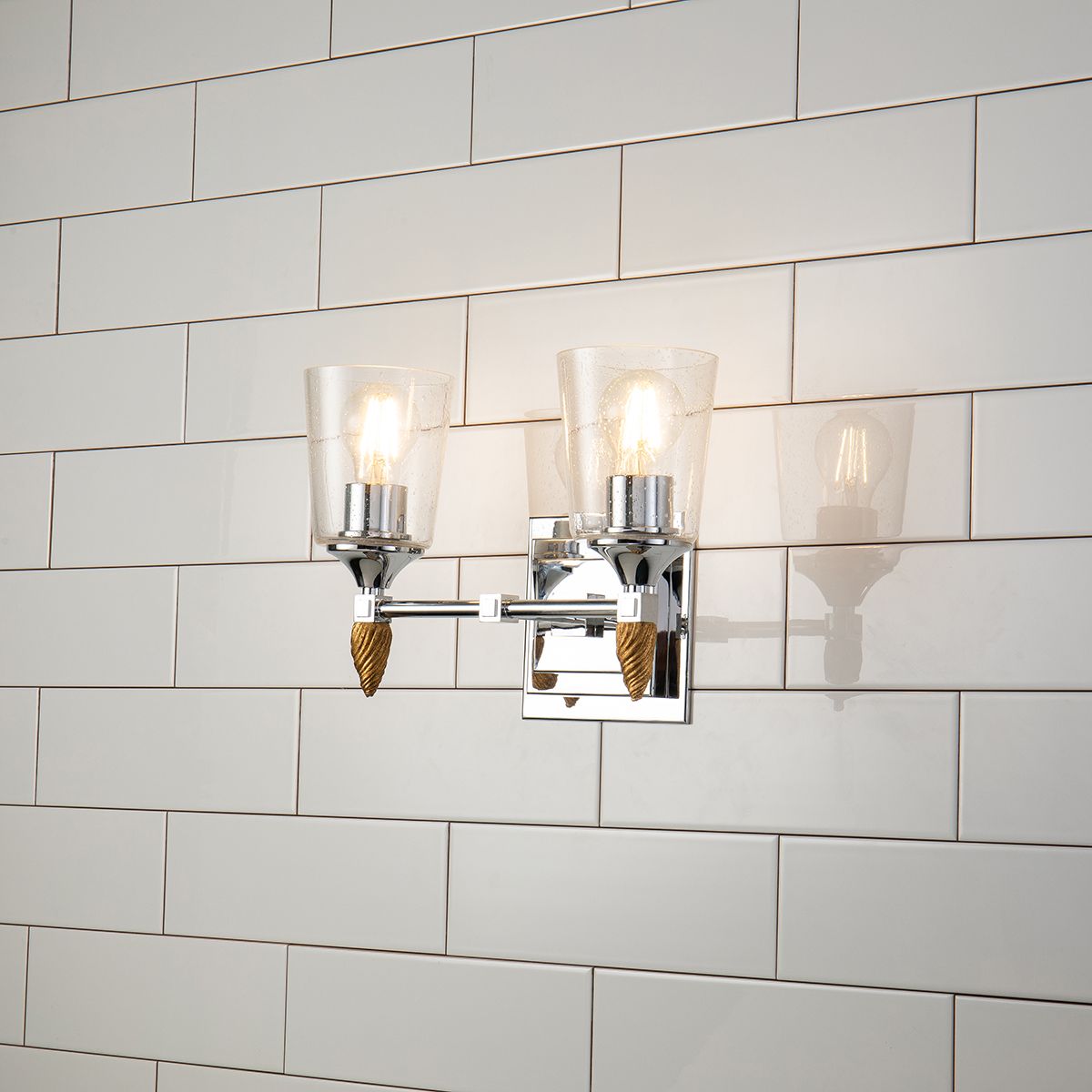 Lucas & McKearn Vetiver 2-Light Polished Chrome Wall Light With Acorn-Gold Accent