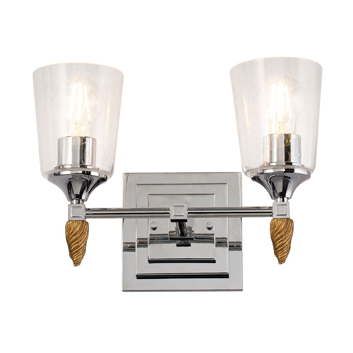 Lucas & McKearn Vetiver 2-Light Polished Chrome Wall Light With Acorn-Gold Accent