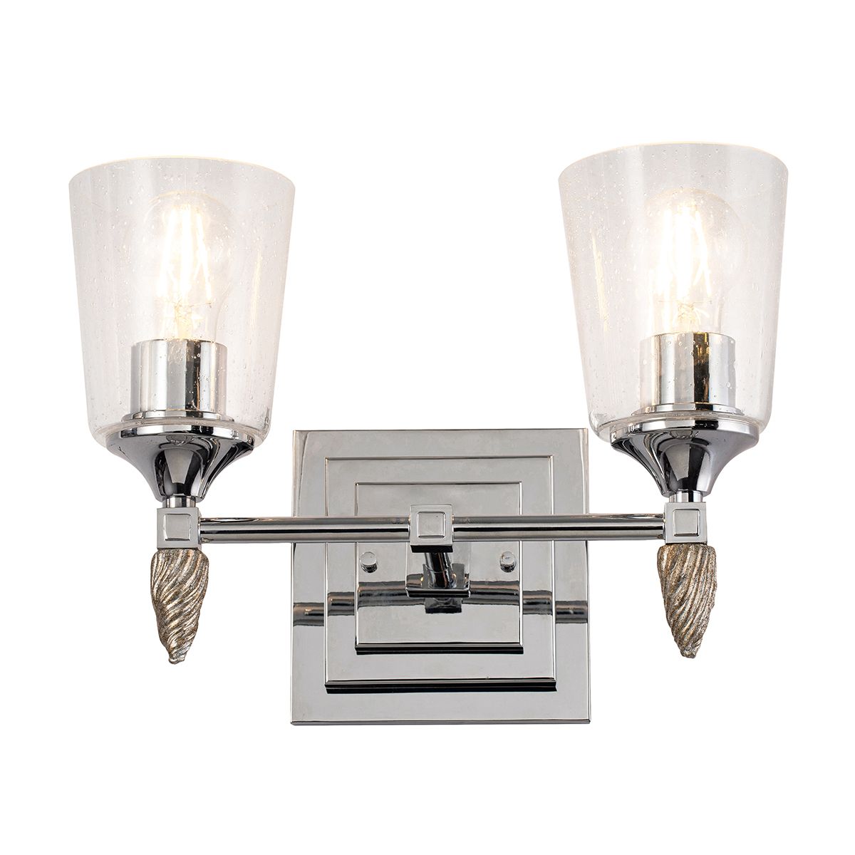 Lucas & McKearn Vetiver 2-Light Polished Chrome Wall Light With Acorn-Silver Accent