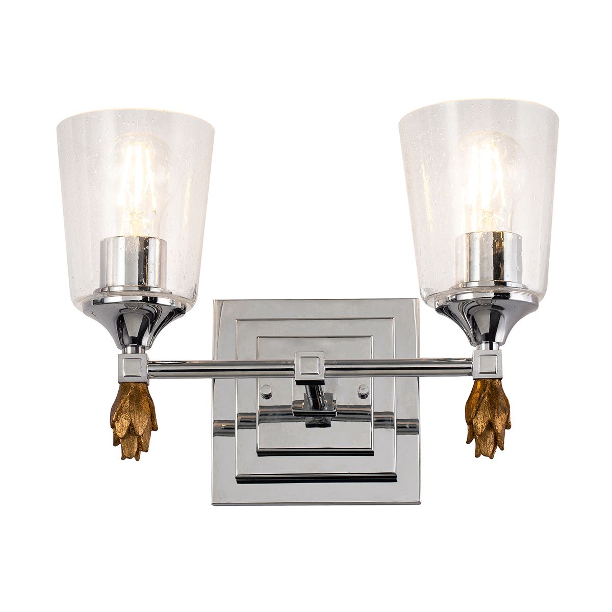 Lucas & McKearn Vetiver 2-Light Polished Chrome Wall Light With Flamed-Gold Accent