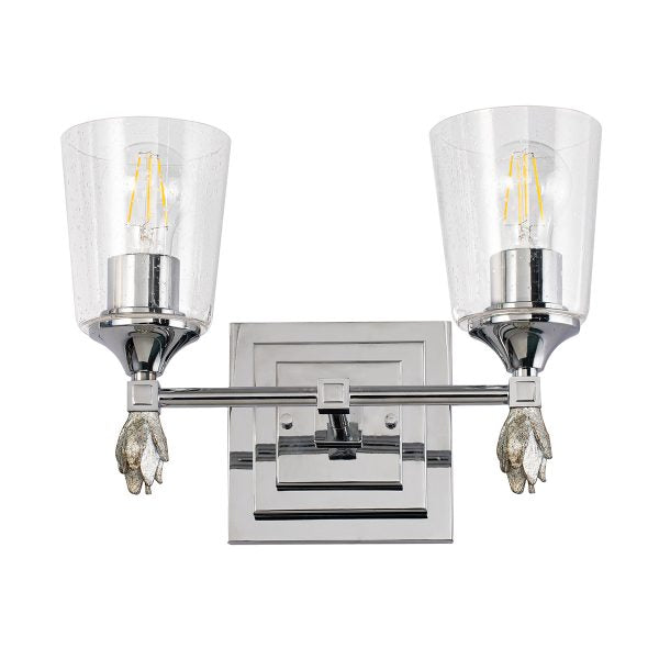 Lucas & McKearn Vetiver 2-Light Polished Chrome Wall Light With Flamed-Silver Accent