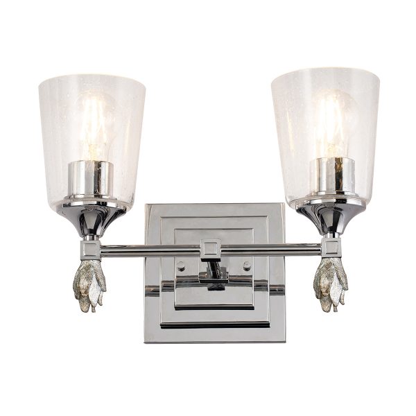 Lucas & McKearn Vetiver 2-Light Polished Chrome Wall Light With Flamed-Silver Accent