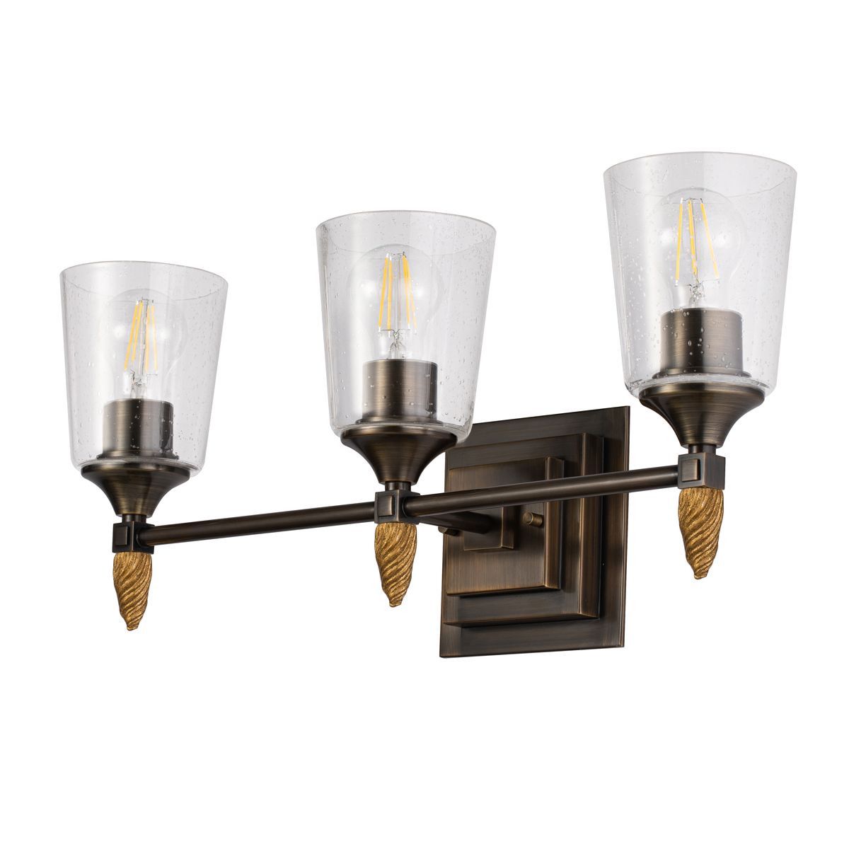 Lucas & McKearn Vetiver 3-Light Dark Bronze Wall Light With Acorn-Gold Accent
