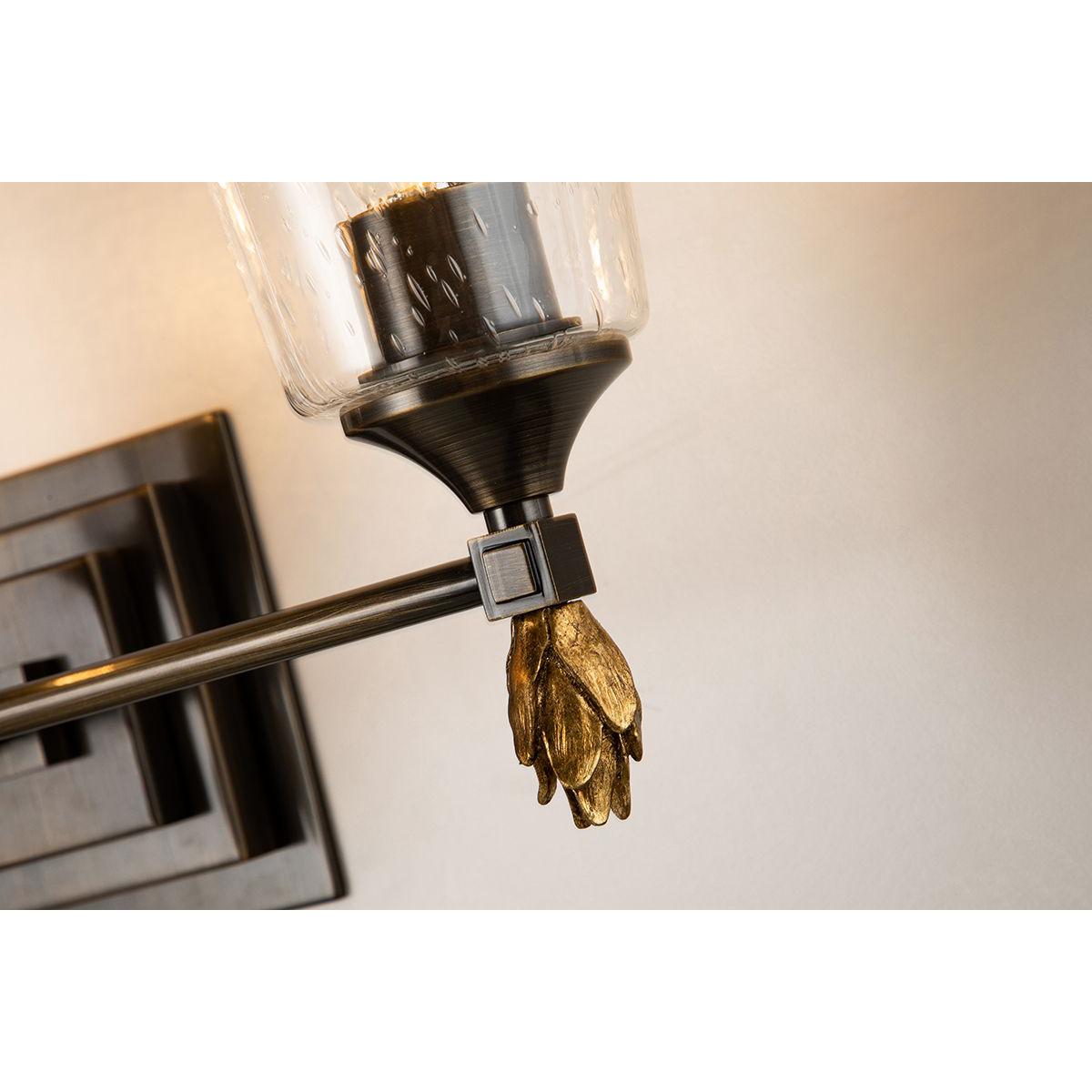 Lucas & McKearn Vetiver 3-Light Dark Bronze Wall Light With Flamed-Gold Accent