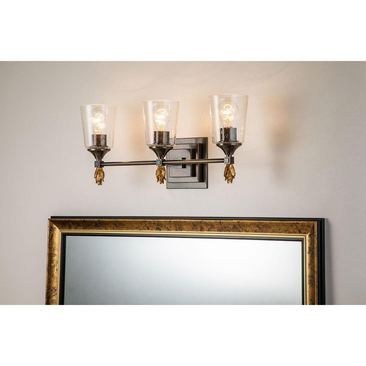 Lucas & McKearn Vetiver 3-Light Dark Bronze Wall Light With Flamed-Gold Accent