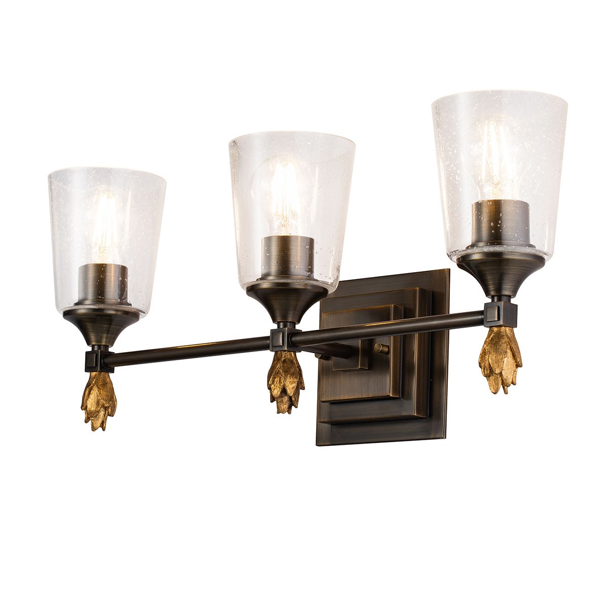 Lucas & McKearn Vetiver 3-Light Dark Bronze Wall Light With Flamed-Gold Accent