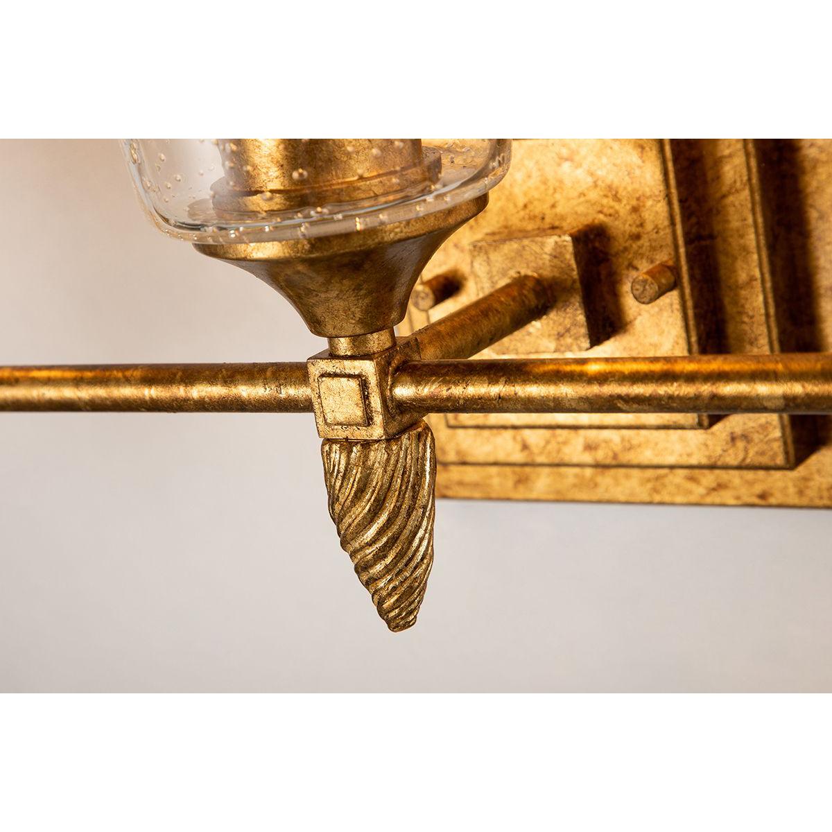 Lucas & McKearn Vetiver 3-Light Gold Leaf Wall Light With Acorn-Gold Accent