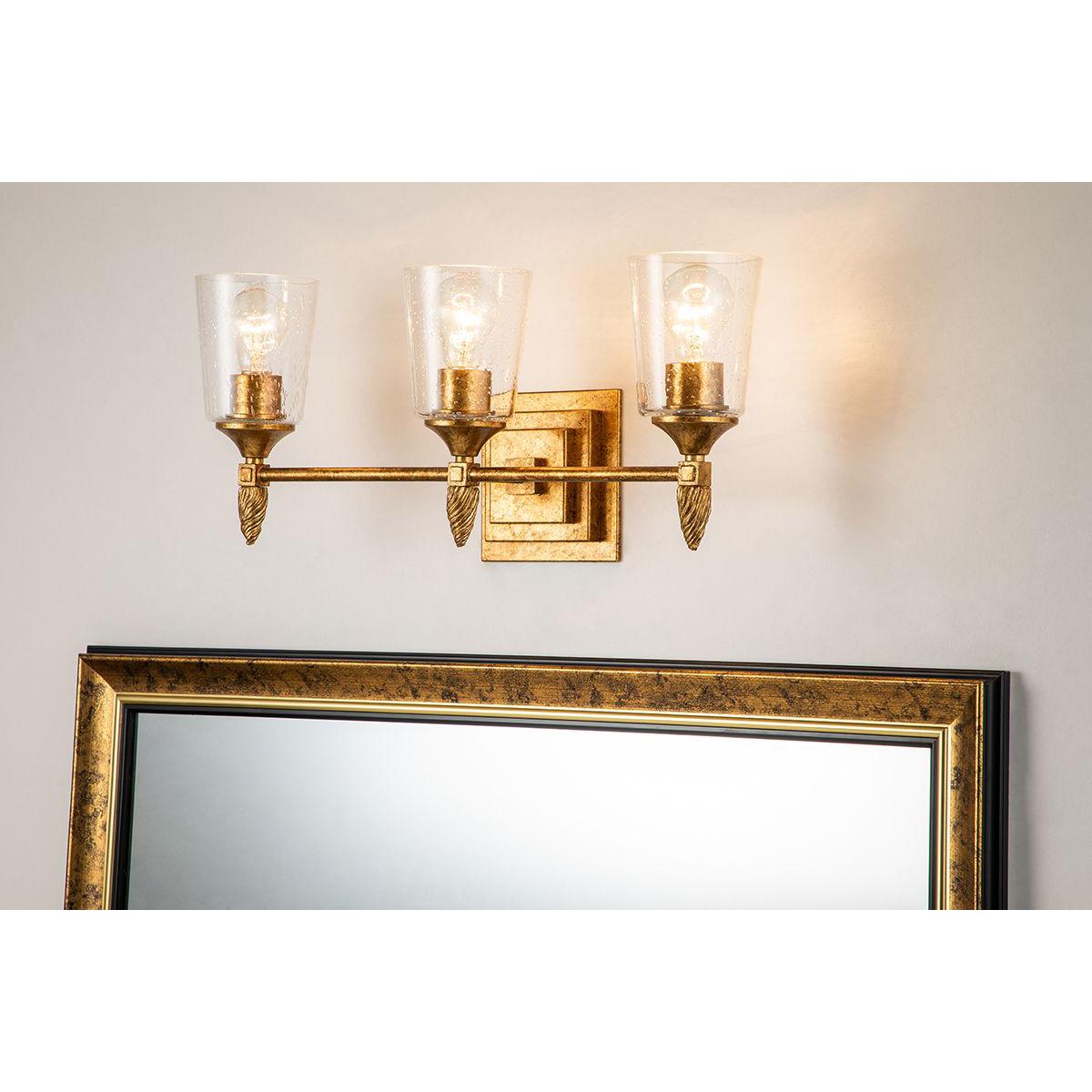 Lucas & McKearn Vetiver 3-Light Gold Leaf Wall Light With Acorn-Gold Accent