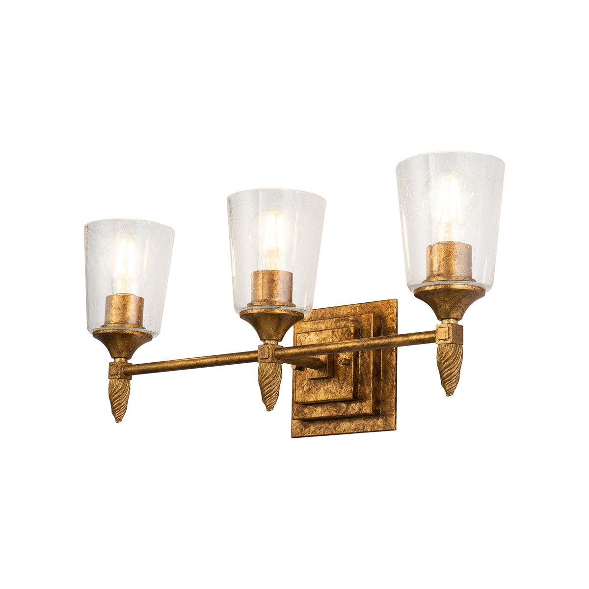 Lucas & McKearn Vetiver 3-Light Gold Leaf Wall Light With Acorn-Gold Accent