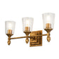 Lucas & McKearn Vetiver 3-Light Gold Leaf Wall Light With Flamed-Gold Accent