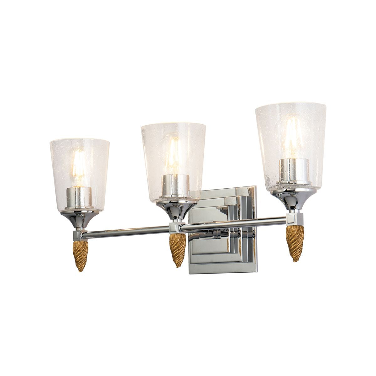 Lucas & McKearn Vetiver 3-Light Polished Chrome Wall Light With Acorn-Gold Accent