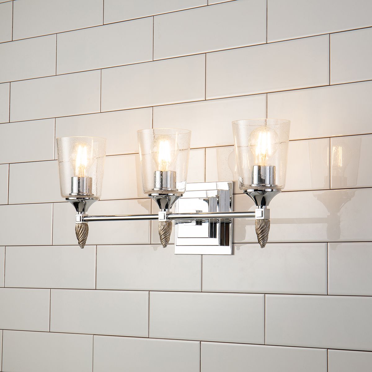 Lucas & McKearn Vetiver 3-Light Polished Chrome Wall Light With Acorn-Silver Accent