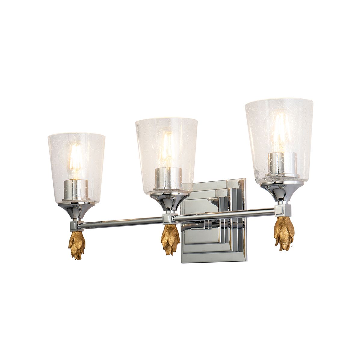 Lucas & McKearn Vetiver 3-Light Polished Chrome Wall Light With Flamed-Gold Accent