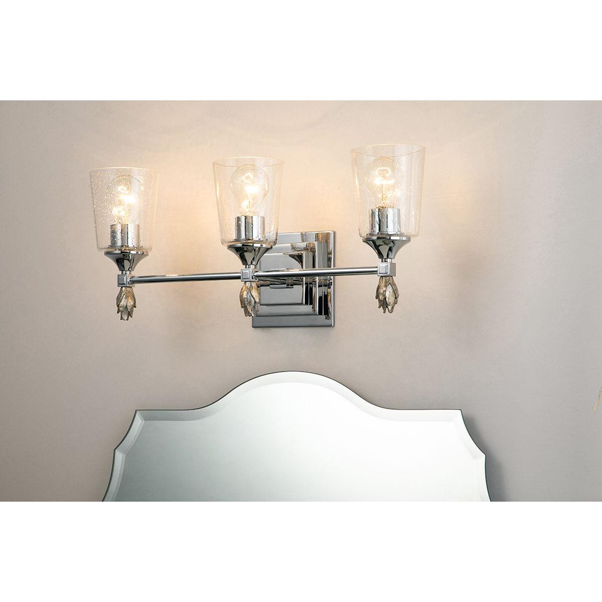 Lucas & McKearn Vetiver 3-Light Polished Chrome Wall Light With Flamed-Silver Accent