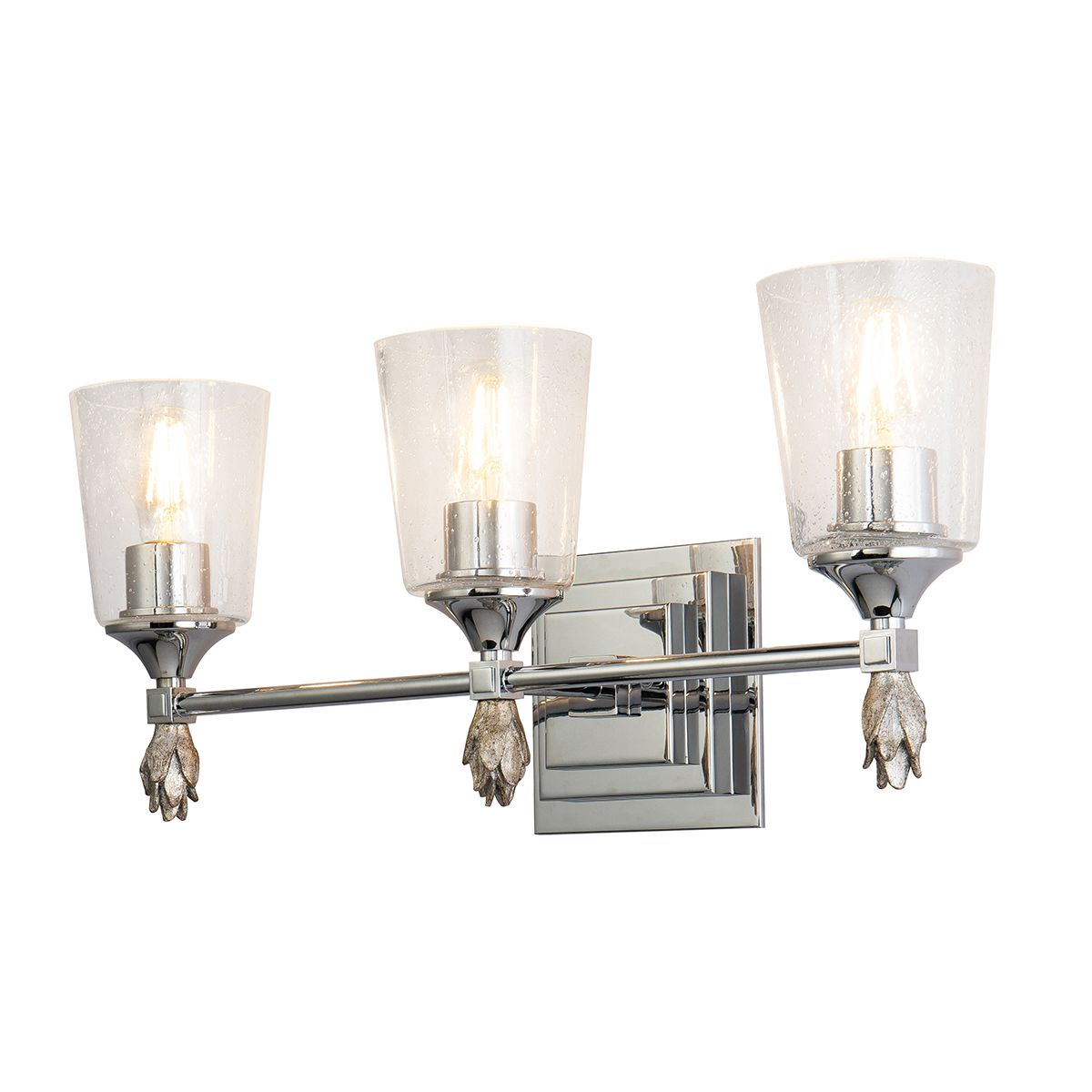 Lucas & McKearn Vetiver 3-Light Polished Chrome Wall Light With Flamed-Silver Accent