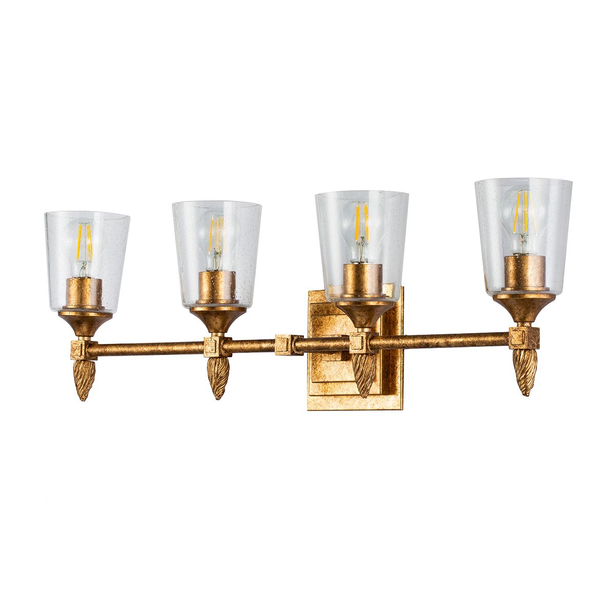 Lucas & McKearn Vetiver 4-Light Antique Gold Leaf Bar Light With Water Glass Shade and Acorn Gold Accent