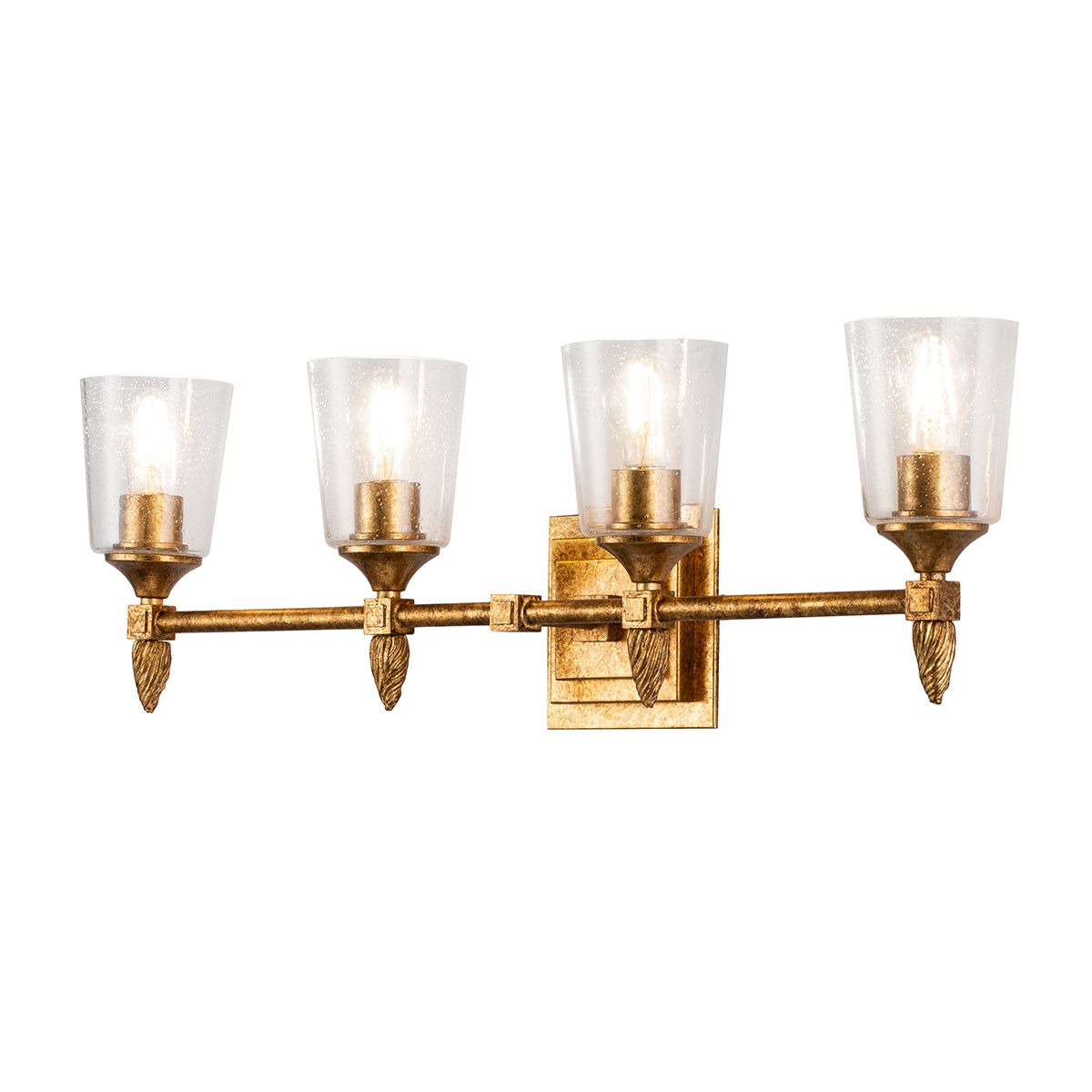 Lucas & McKearn Vetiver 4-Light Antique Gold Leaf Bar Light With Water Glass Shade and Acorn Gold Accent