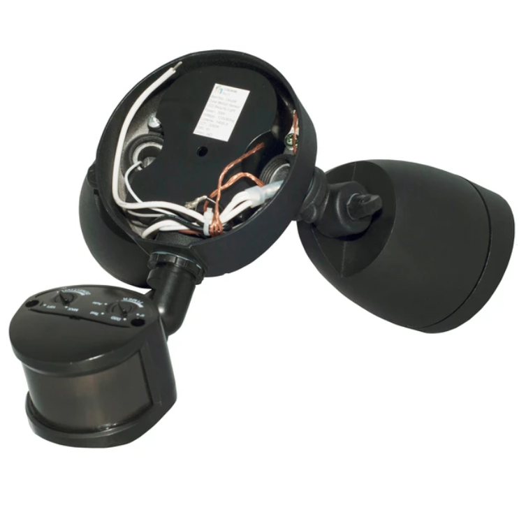 MW Lighting Twin Head Security Light Black with Motion Sensor