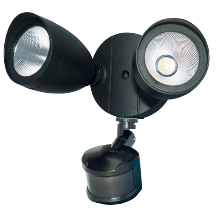 MW Lighting Twin Head Security Light Black with Motion Sensor