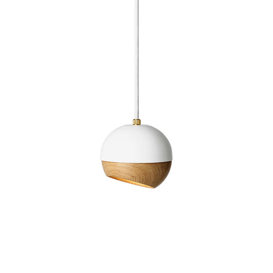 Mater Ray Medium White Pendant Light With Adjustable Wooden Oak Shade