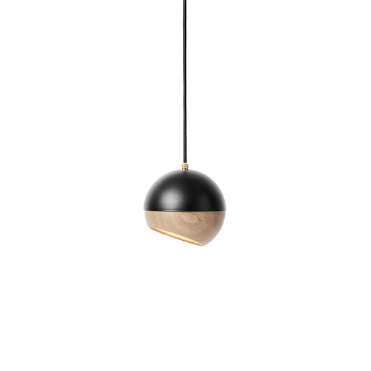 Mater Ray Small Black Pendant Light With Adjustable Wooden Oak Shade