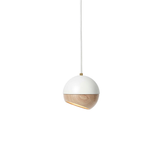 Mater Ray Small White Pendant Light With Adjustable Wooden Oak Shade