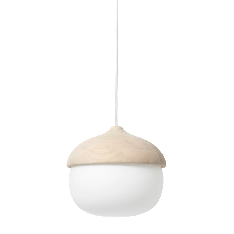 Mater Terho Large Matt Lacquered FSC Certified Linden Wood Pendant With White Opal Glass Shade