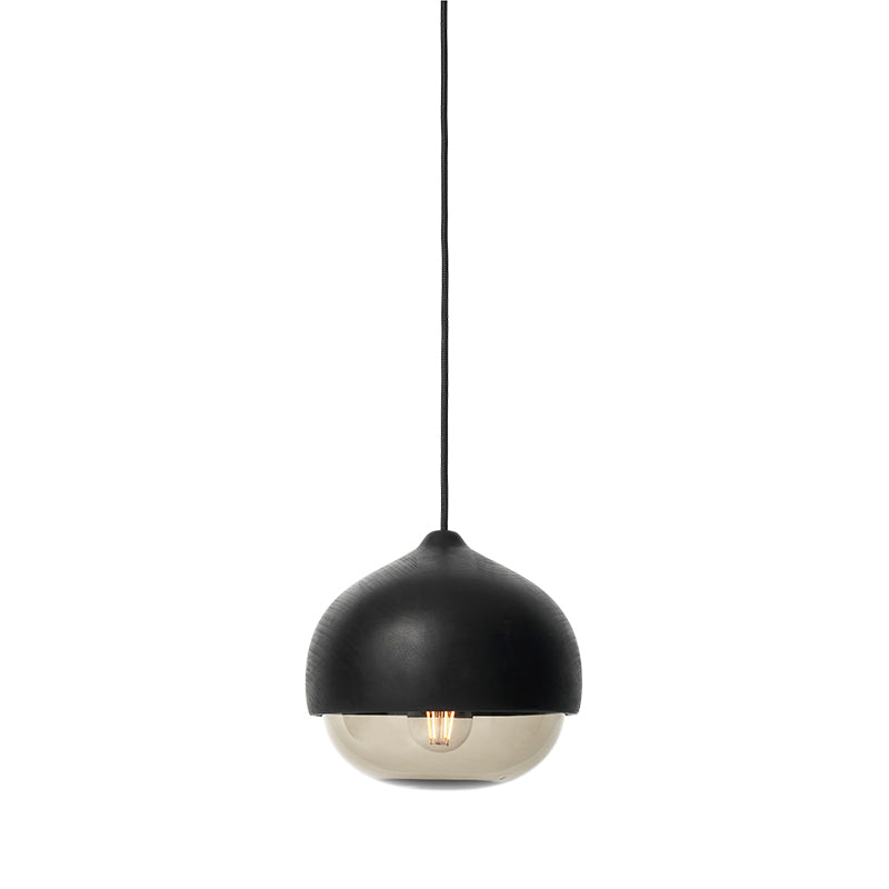 Mater Terho Medium Black Lacquered FSC Certified Linden Wood Pendant With Smoked Transparent Glass