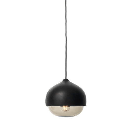 Mater Terho Medium Black Lacquered FSC Certified Linden Wood Pendant With Smoked Transparent Glass