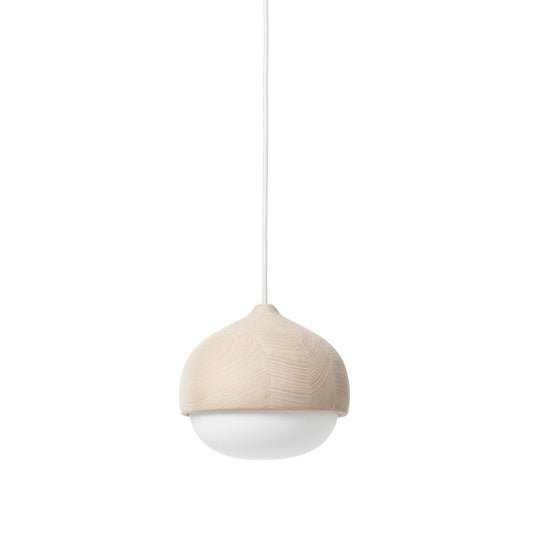 Mater Terho Medium Matt Lacquered FSC Certified Linden Wood Pendant With White Opal Glass Shade