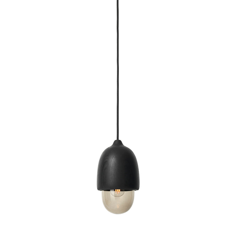 Mater Terho Small Black Lacquered FSC Certified Linden Wood Pendant With Smoked Transparent Glass
