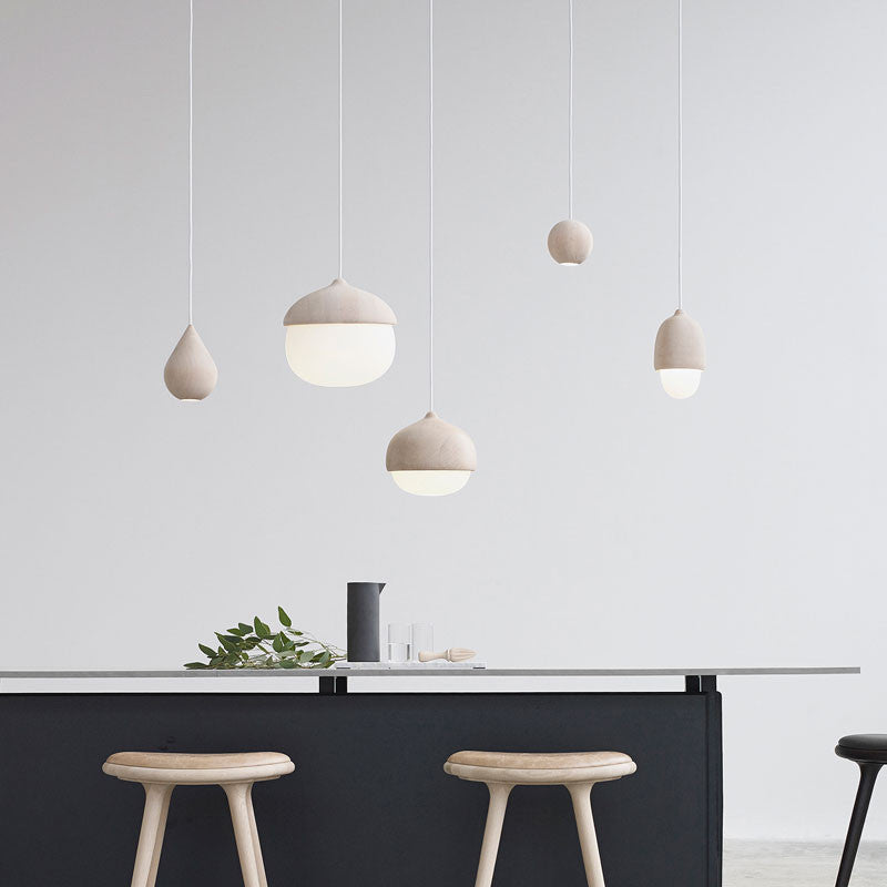 Mater Terho Small Matt Lacquered FSC Certified Linden Wood Pendant With White Opal Glass Shade