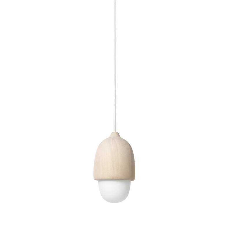 Mater Terho Small Matt Lacquered FSC Certified Linden Wood Pendant With White Opal Glass Shade