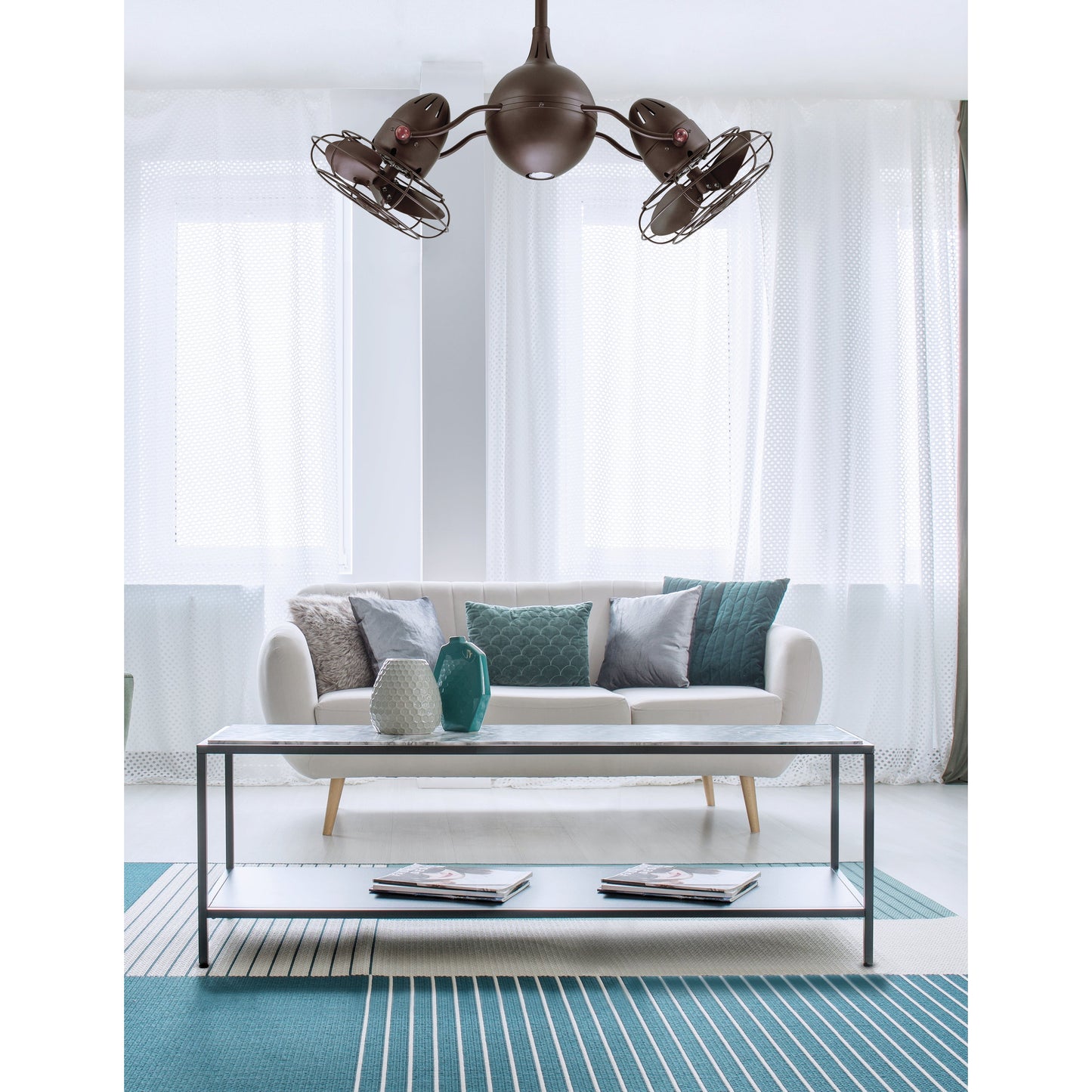 Matthews Fan Company Atlas Acqua 38" Textured Bronze Dual Rotational Ceiling Fan With Integrated Light Kit And Wood Blades In Barnwood Finish