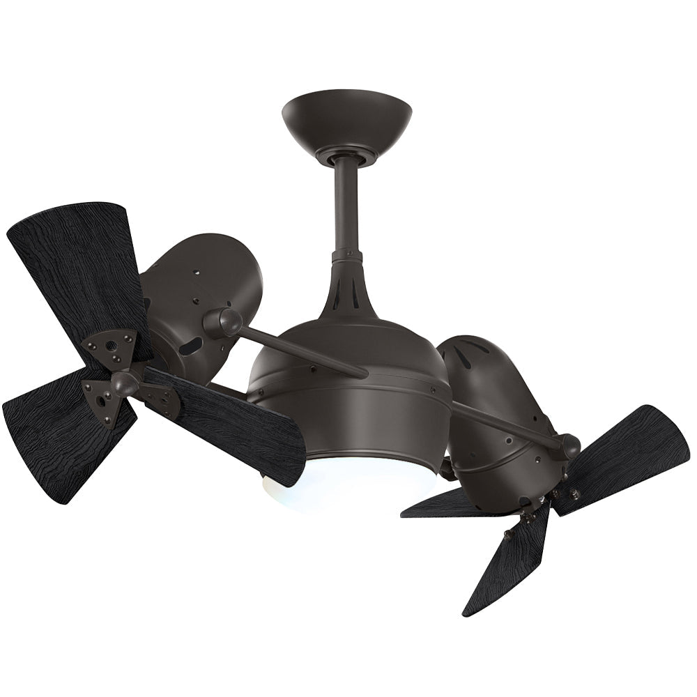 Matthews Fan Company Atlas Dagny LK 16" Textured Bronze Rotational Fan With 10" Downrod and Matte Black Wood Blades With Light Kit