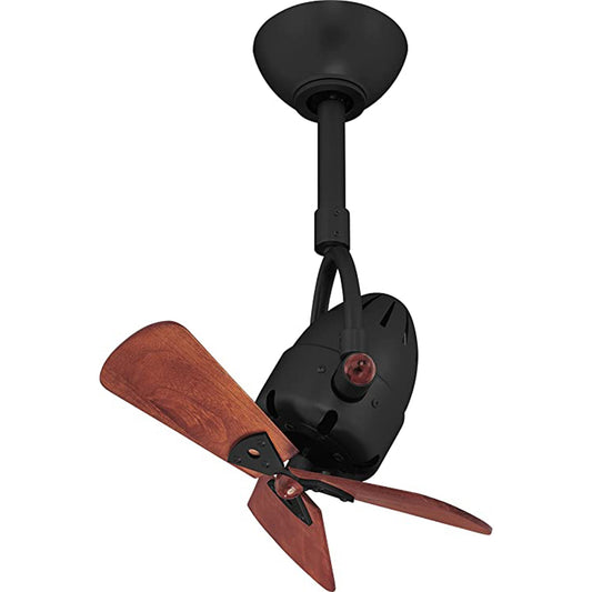 Matthews Fan Company Atlas Diane 16" Matte Black Single Oscillating Directional Ceiling Fan With 10” Downrod and Wood Blades in Mahogany Tone Finish