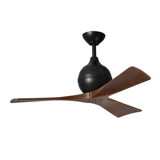 Matthews Fan Company Atlas Irene-3 42" Matte Black Ceiling Fan With Solid Wood Blade In Walnut Tone Finish