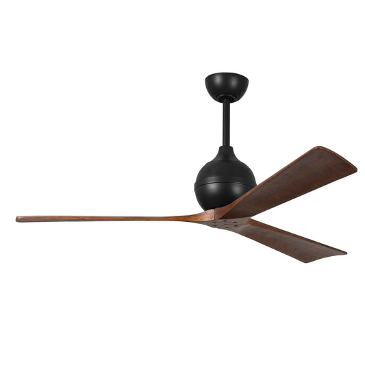 Matthews Fan Company Atlas Irene-3 60" Matte Black Ceiling Fan With Solid Wood Blade In Walnut Tone Finish