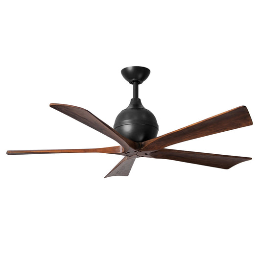 Matthews Fan Company Atlas Irene-5 52" Matte Black Ceiling Fan With Solid Wood Blade In Walnut Tone Finish