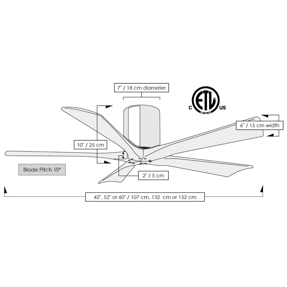 Matthews Fan Company Atlas Irene-5H 42" Barnwood Tone Ceiling Mount Fan With Solid Wood Blade In Matte Black Finish