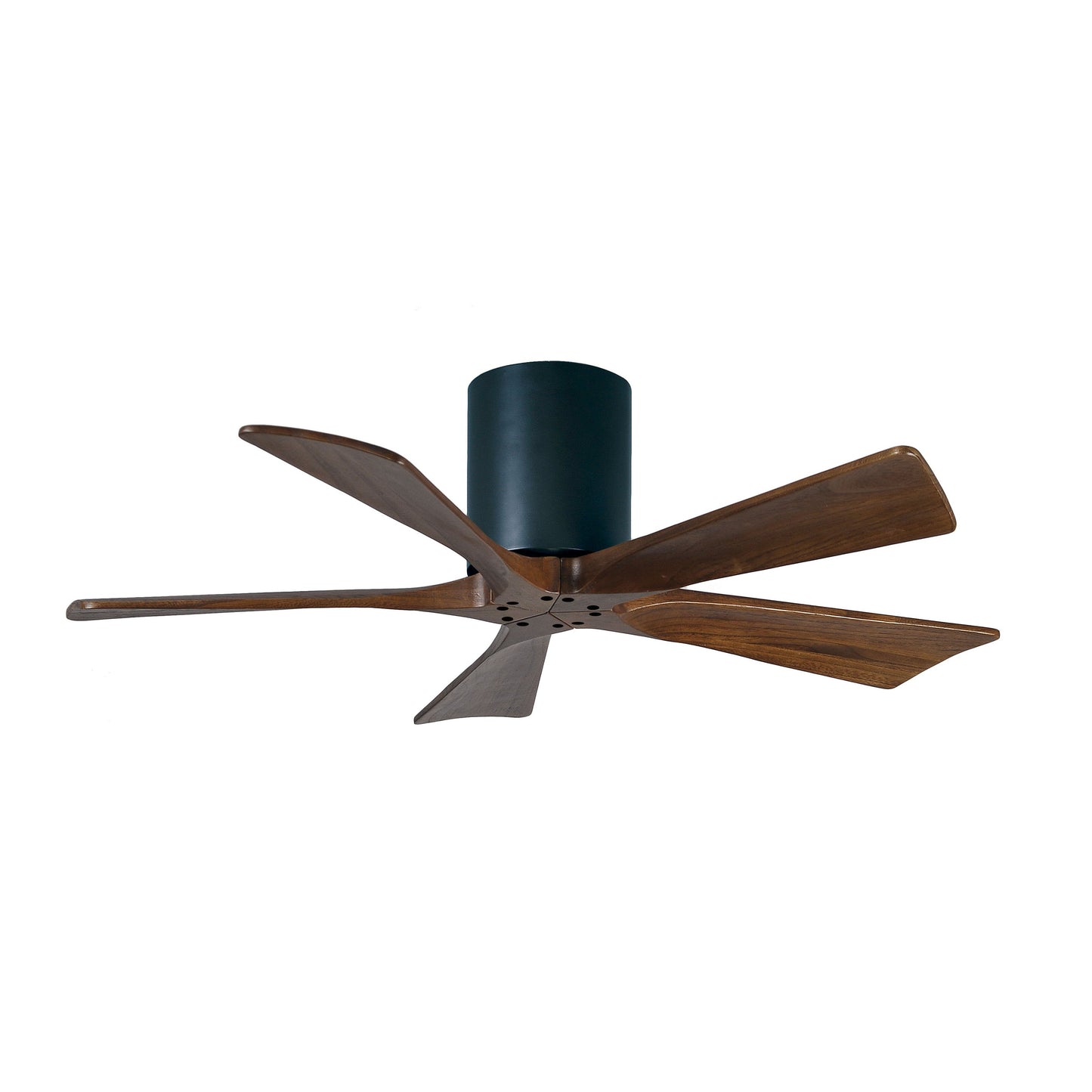 Matthews Fan Company Atlas Irene-5H 42" Matte Black Ceiling Mount Fan With Solid Wood Blade In Walnut Tone Finish