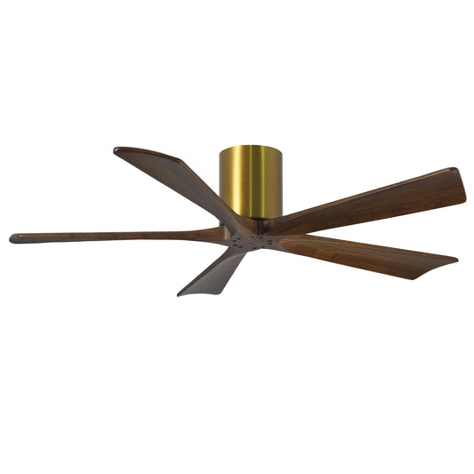 Matthews Fan Company Atlas Irene-5H 52" Brushed Brass Ceiling Mount Fan With Solid Wood Blade In Walnut Tone Finish