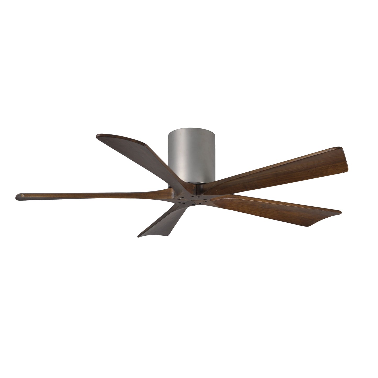 Matthews Fan Company Atlas Irene-5H 52" Brushed Nickel Ceiling Mount Fan With Solid Wood Blade In Walnut Tone Finish