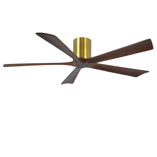 Matthews Fan Company Atlas Irene-5H 60" Brushed Brass Ceiling Mount Fan With Solid Wood Blade In Walnut Tone Finish