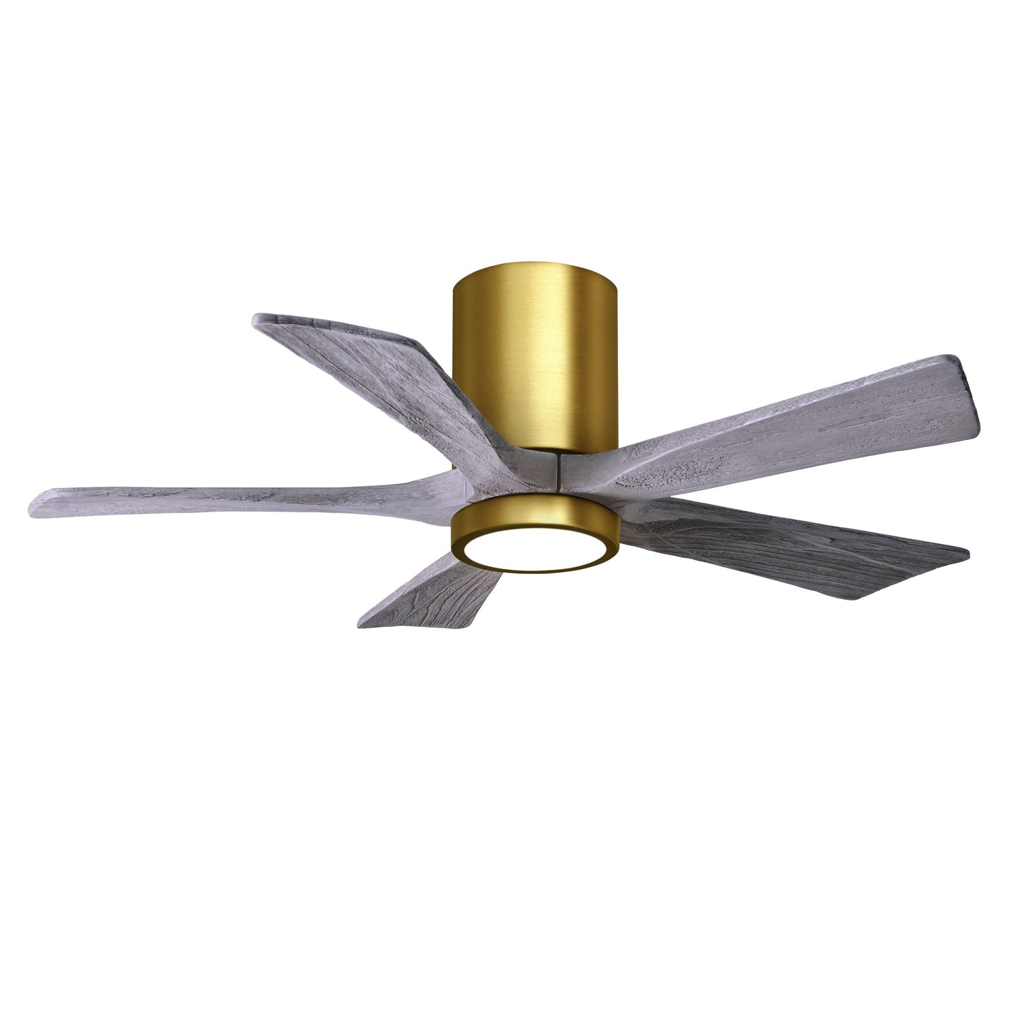 Matthews Fan Company Atlas Irene-5HLK 42" Brushed Brass Ceiling Mount Fan With Solid Wood Blade In Barnwood Tone Finish