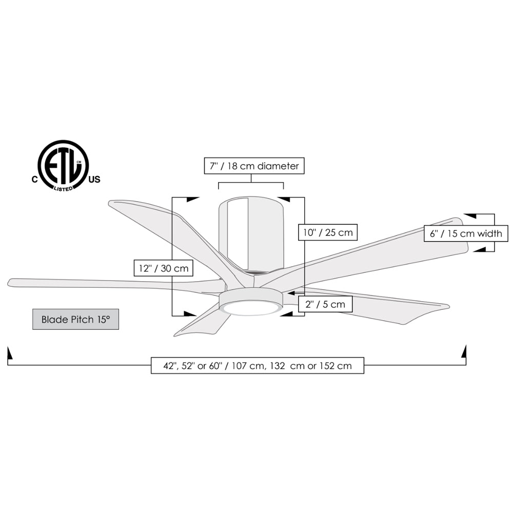 Matthews Fan Company Atlas Irene-5HLK 42" Brushed Brass Ceiling Mount Fan With Solid Wood Blade In Matte White Finish