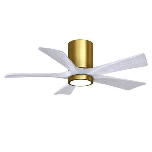 Matthews Fan Company Atlas Irene-5HLK 42" Brushed Brass Ceiling Mount Fan With Solid Wood Blade In Matte White Finish