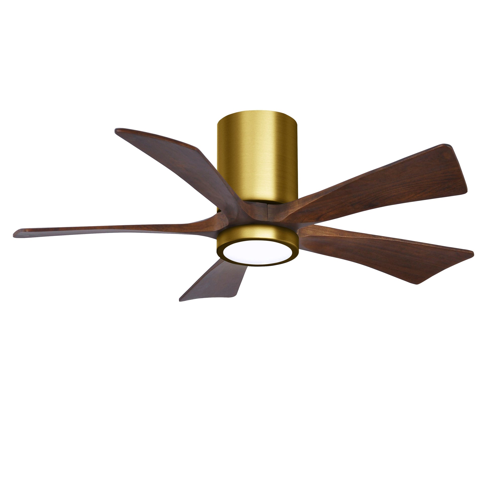 Matthews Fan Company Atlas Irene-5HLK 42" Brushed Brass Ceiling Mount Fan With Solid Wood Blade In Walnut Finish