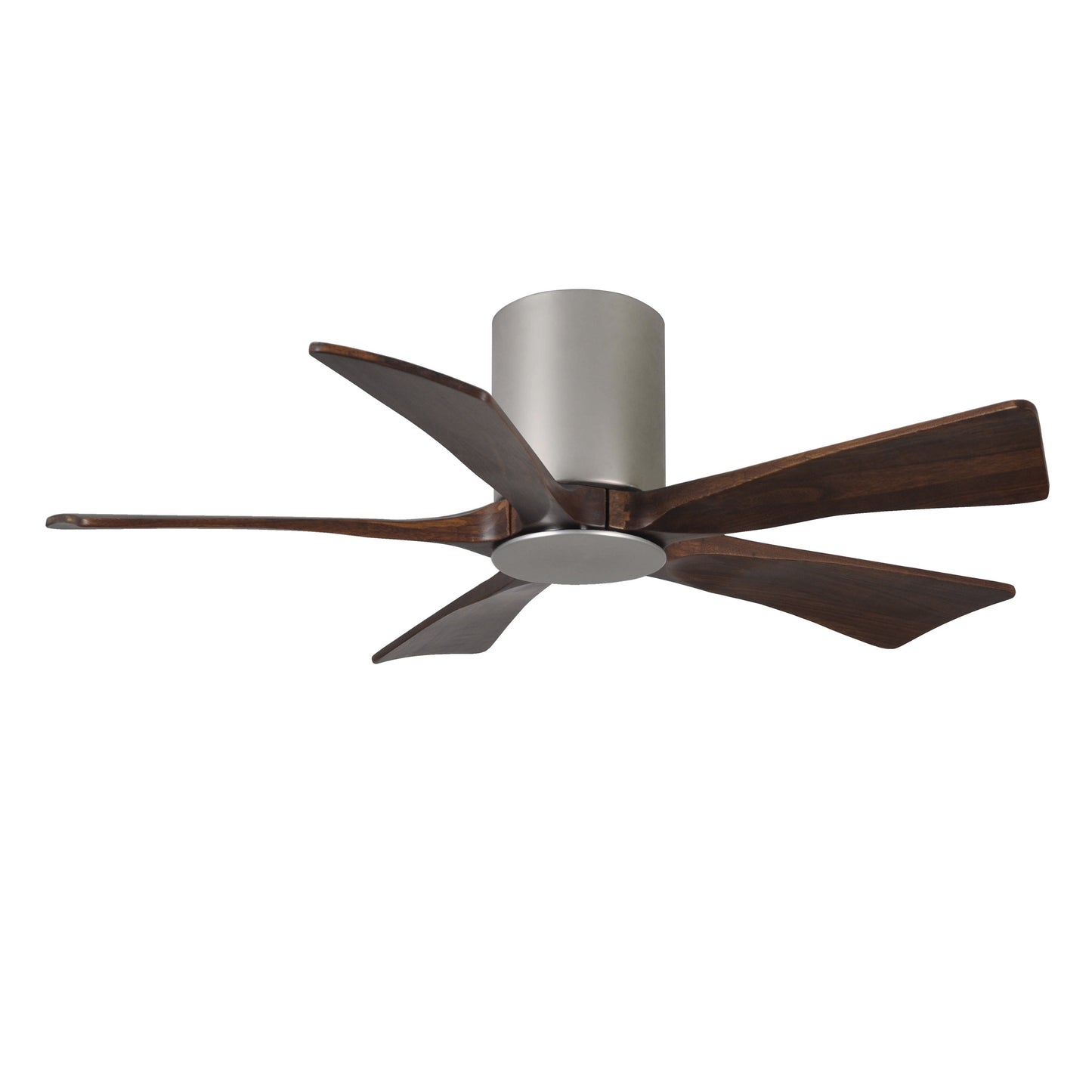 Matthews Fan Company Atlas Irene-5HLK 42" Brushed Nickel Ceiling Mount Fan With Solid Wood Blade In Walnut Tone Finish